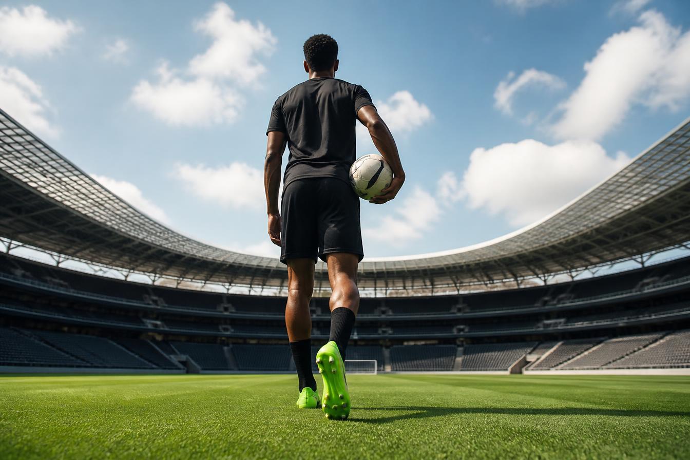 Speler loopt alleen het veld op met een bal